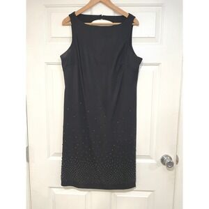 CDC Black Dress‎ Beaded Sleeveless Party Cocktail Sheath Dress 14 LBD Minimalist